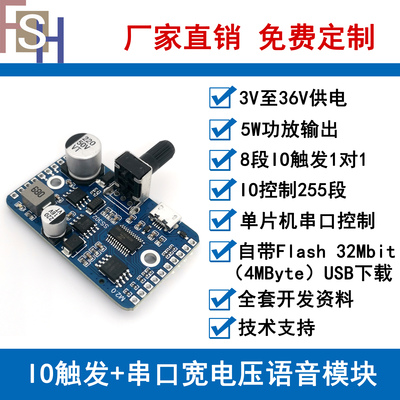 3W至20W高清语音播放模块12V24VIO一对一串口控制USB下载SS302